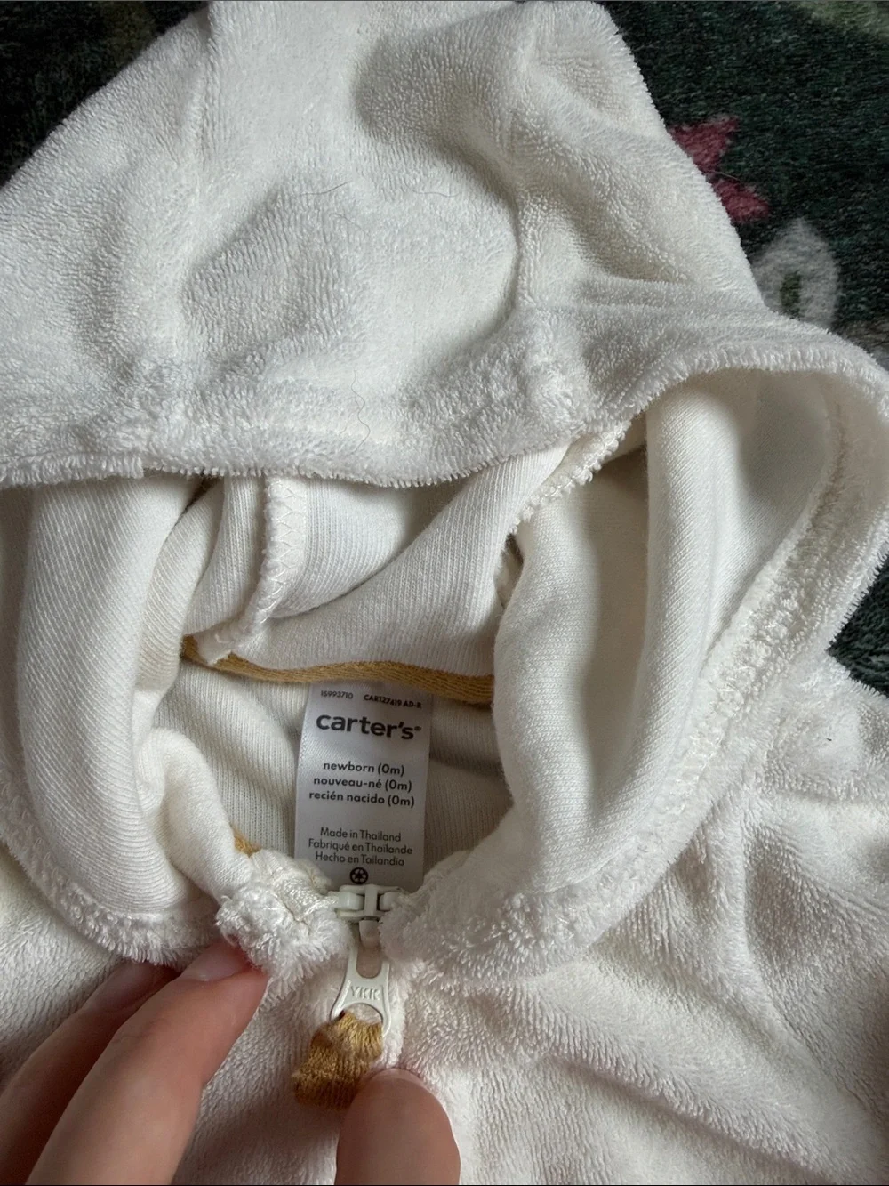 Carter's White Hooded Jacket, Pants & Cream-Striped Onesie